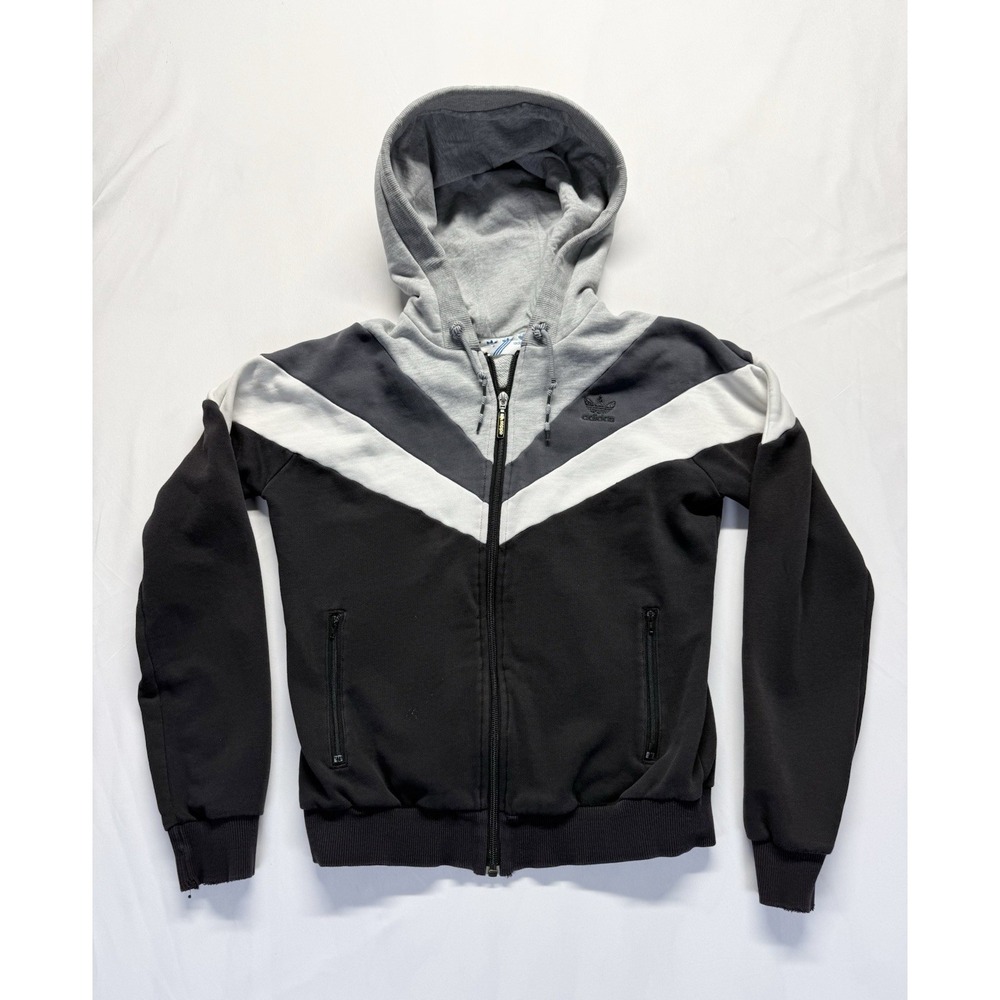 Adidas Originals Zip Hoodie Youth Medium Cropped Black Gray Trefoil‎ Casual